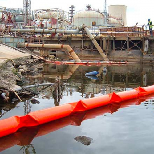 Environmentally orange silt curtain oil spill boom