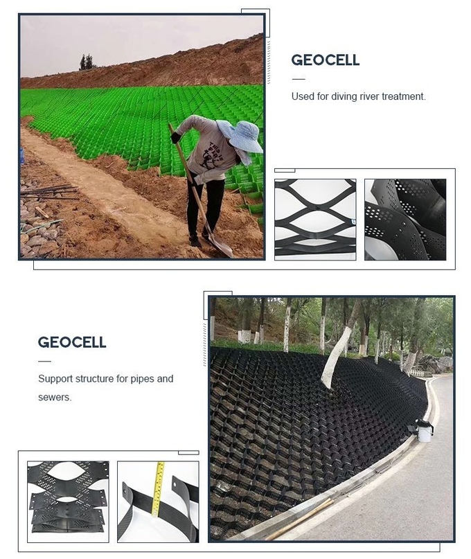 75mm Textured Perforated HDPE Geocell Cellweb System Grid 0